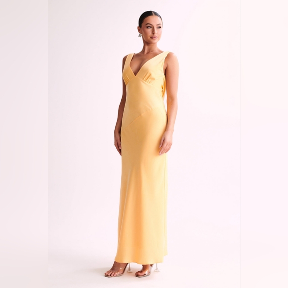 Nadia Maxi Satin Dress With Back Cowl - Lemon Size M - Picture 7 of 12